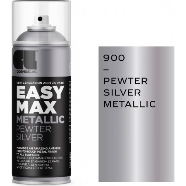 Cosmos Lac Spray Paint Easy Max Metallic Acrylic with Satin Effect Pewter Silver 400ml