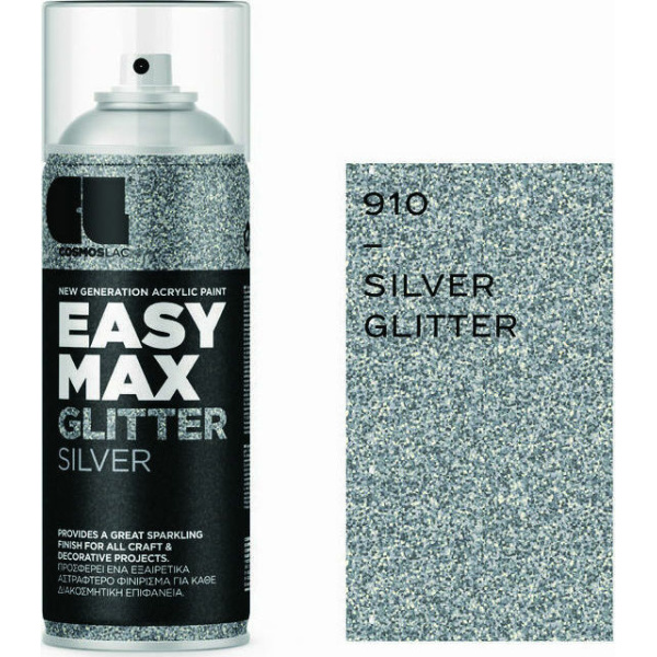 Cosmos Lac Σπρέι Βαφής Easy Max Ακρυλικό με Glitter Εφέ Silver 400ml