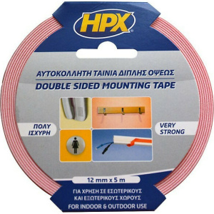 HPX Mounting Αυτοκόλλητη Αφρώδης Ταινία Διπλής Όψης Λευκή 12mmx5m
