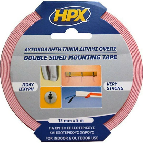 HPX Mounting Αυτοκόλλητη Αφρώδης Ταινία Διπλής Όψης Λευκή 12mmx5m