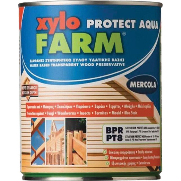 Mercola Xylofarm Protect Aqua Συντηρητικό Ξύλου Νερού Άχρωμο Ματ 750ml