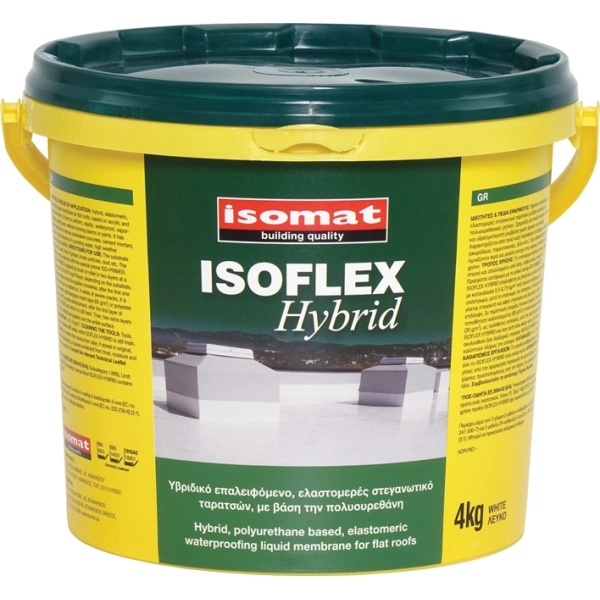 Isomat Isoflex Hybrid Ελαστομερές Ακρυλικό Επαλειφόμενο Στεγανωτικό Πολυουρεθάνης 4kg Λευκό