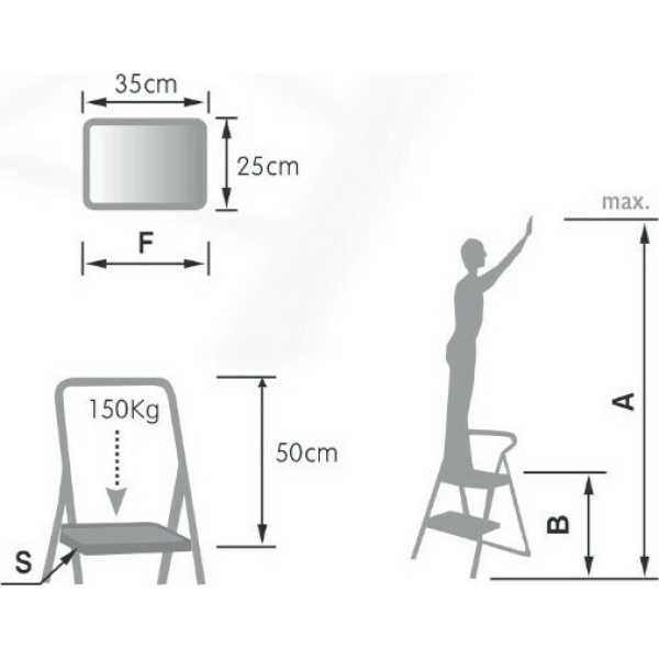 Palbest Quickstep Σκαλοσκαμπό Αλουμινίου 2 Σκαλιών 50cm6