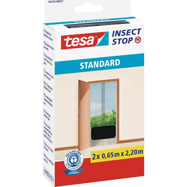 Tesa Standard Αυτοκόλλητη Σίτα Πόρτας Σταθερή Μαύρη 220x65cm