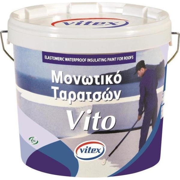 Vitex Vito Μονωτικό Ταρατσών Ελαστομερές Ακρυλικό Επαλειφόμενο Στεγανωτικό 9lt Λευκό