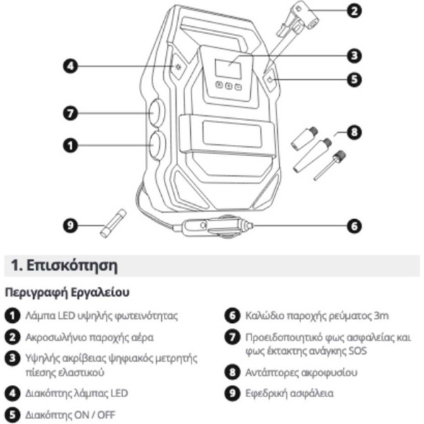 Krausmann 6600 Αεροσυμπιεστής Αυτοκινήτου Ψηφιακός 12V 120W 150PSI 3