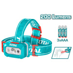 Total Φακός Κεφαλής LED Αδιάβροχος IPX4 με Μέγιστη Φωτεινότητα 200lm THL0136