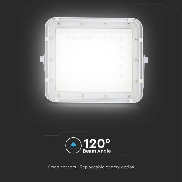 V TAC Ηλιακός Προβολέας LED 10W 800lm IP65 με Χειριστήριο & Ένδειξη Μπαταρίας Άσπρο Σώμα Ψυχρό Λευκό 7841 7