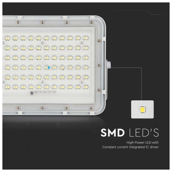 V TAC Ηλιακός Προβολέας LED 15W 1200lm IP65 με Χειριστήριο & Ένδειξη Μπαταρίας Άσπρο Σώμα Ψυχρό Λευκό 7843 4