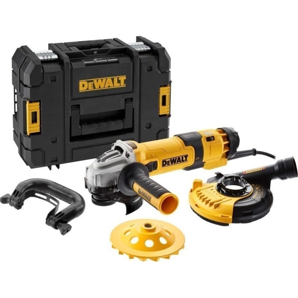 Dewalt Γωνιακός Τροχός Ρυθμιζόμενος 125mm 1500w με Εξάρτημα Εξαγωγής Σκόνης & Δίσκος Λείανσης Μπετού DWE4257KT