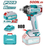 Total Μπουλονόκλειδο Μπαταρίας 500Nm 20V Brushless με 2Χ4Ah Μπαταρίες TIWLI2050