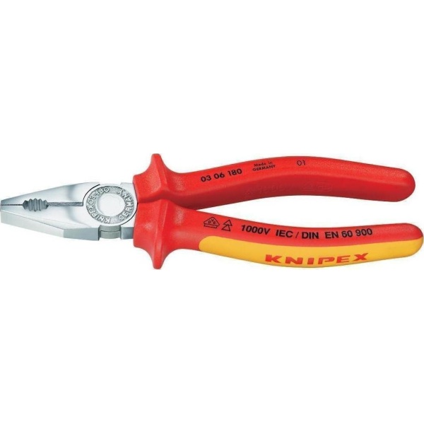 Knipex Πένσα Ίσια Ηλεκτρολόγου Μήκους 180mm 1000V 0306180