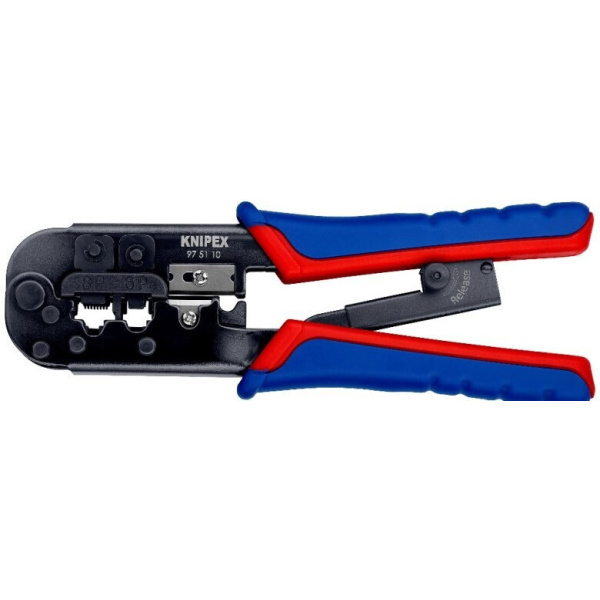 Knipex Πρέσα Ακροδεκτών Δικτύου RJ12, RJ11, RJ45 με Απογυμνωτή & Μηχανισμό Καστάνιας 190mm 975110